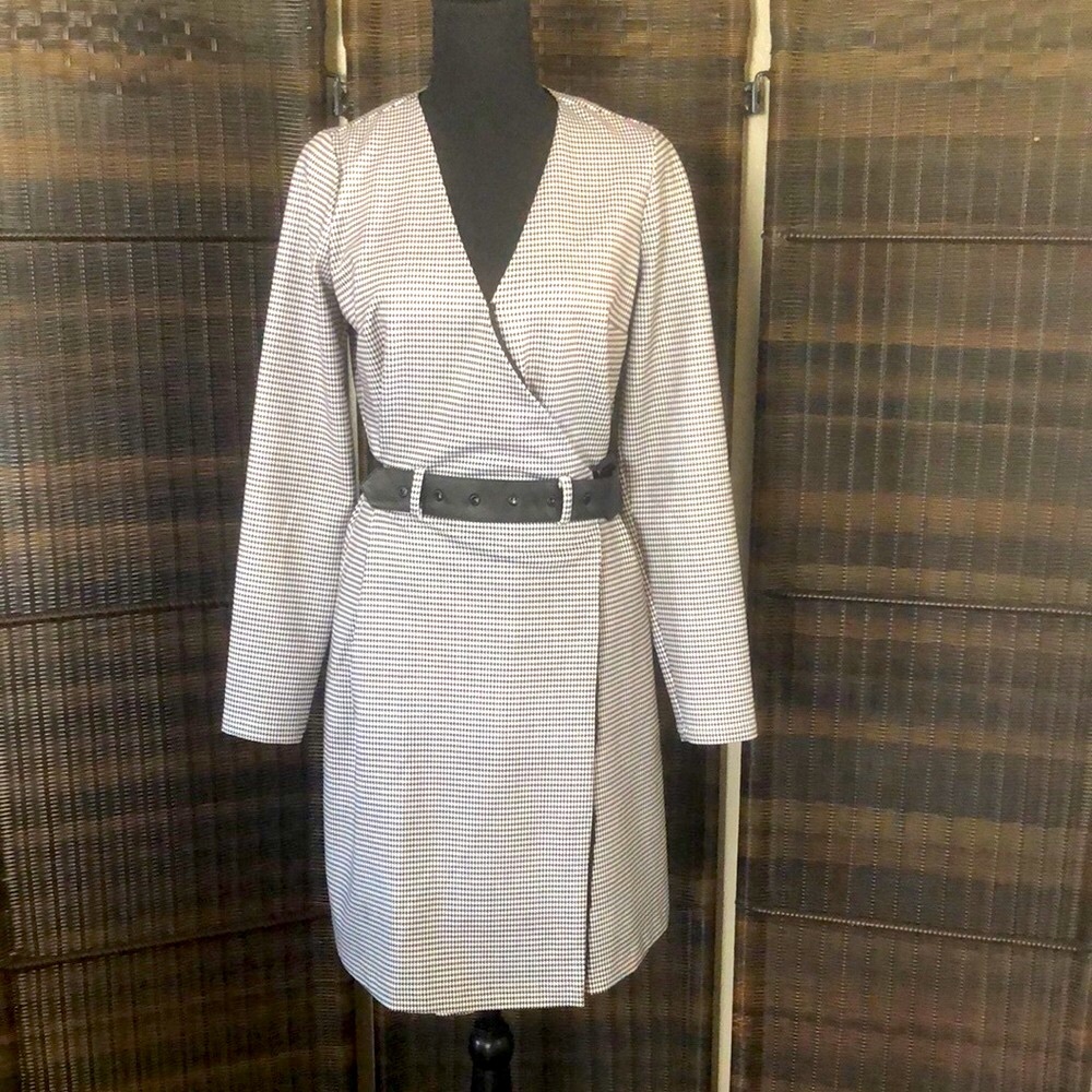 Ecru Black and White Asymmetrical Sheath Dress